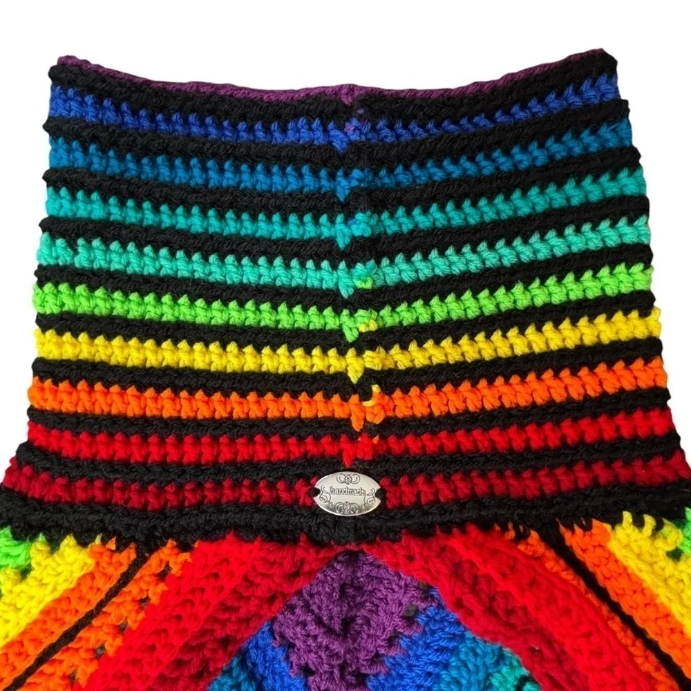 Handcrafted Crochet Cowl Neck Scarf With Fringe Rainbow Colors New Handmade Knit